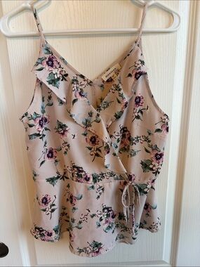 Monteau Blush Floral Ruffle Tie-Waist Cami